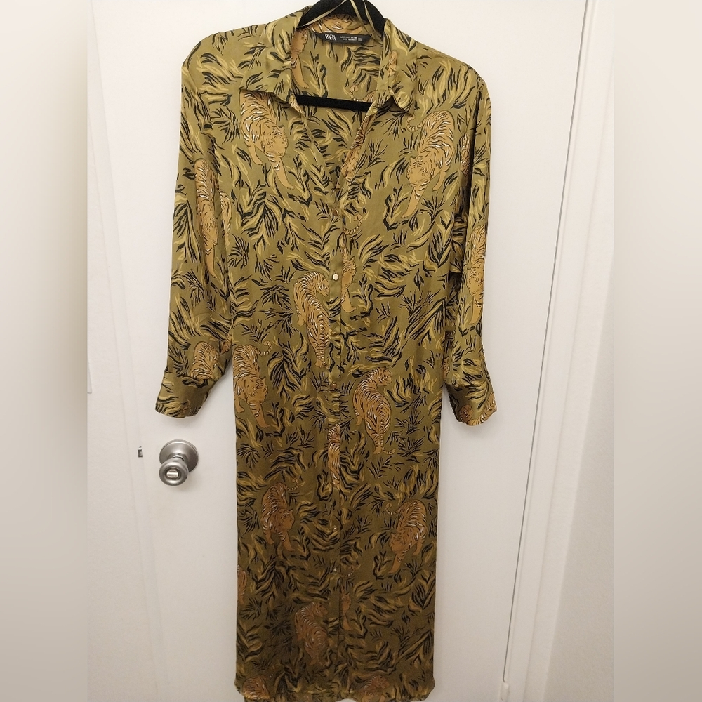 Zara Beige and Black Animal Print Dress